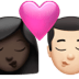 👩🏿‍❤️‍💋‍👨🏻 kiss: woman, man, dark skin tone, light skin tone display on Apple